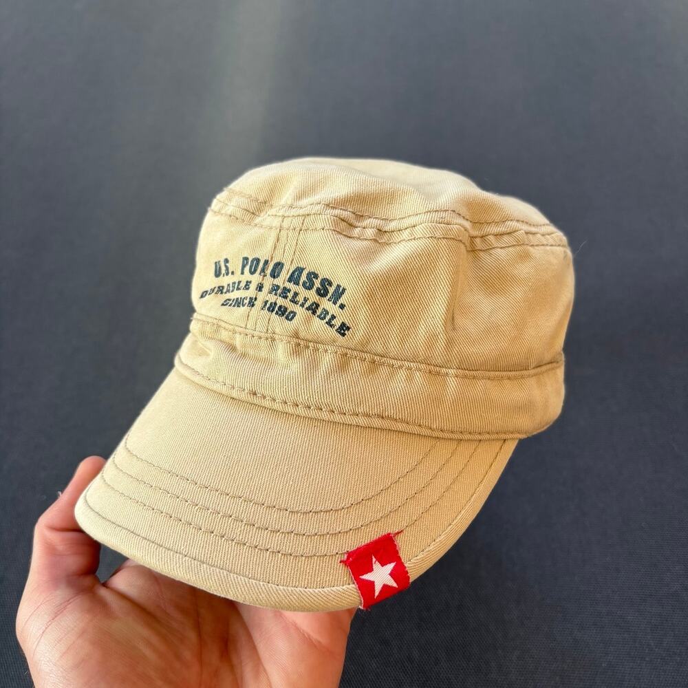 U.S. Polo Assn. tan military cadet cap curved brim strapback hat